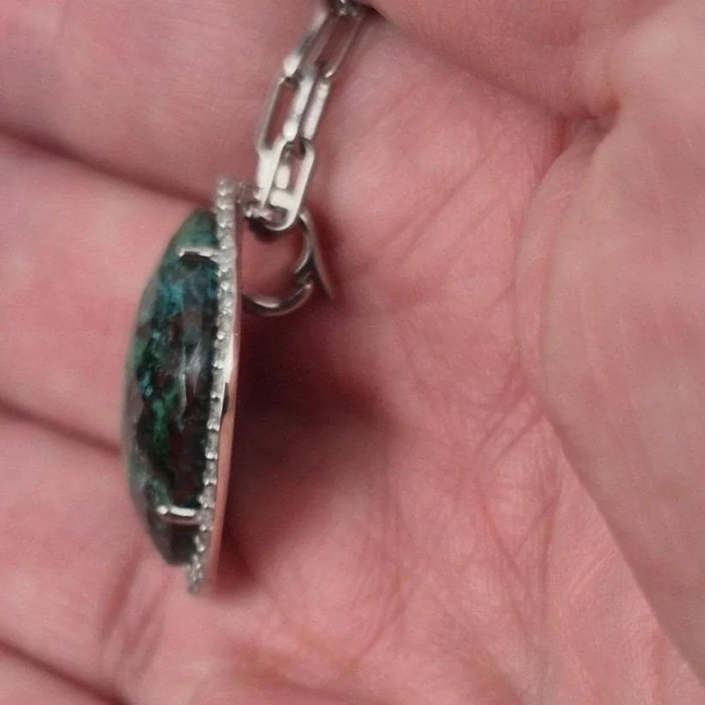 Sterling Silver Green Turquoise Pendant Necklace Removable Paper Clip 20